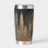 Elegant Art Deco City Skyline in Gold on Black  保温保冷タンブラー (正面)