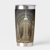 Elegant Art Deco City Skyline in Gold on Black  保温保冷タンブラー (左面)