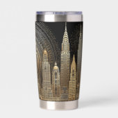 Elegant Art Deco City Skyline in Gold on Black  保温保冷タンブラー (背面)