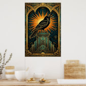Elegant Art Deco Crow Silhouette Gold & Black ポスター (キッチン)