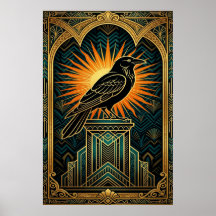 Elegant Art Deco Crow Silhouette Gold & Black