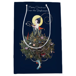 Elegant Art Deco Fashion Christmas Tree Retro ミディアムペーパーバッグ