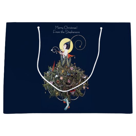 Elegant Art Deco Fashion Christmas Tree Retro ラージペーパーバッグ (正面)