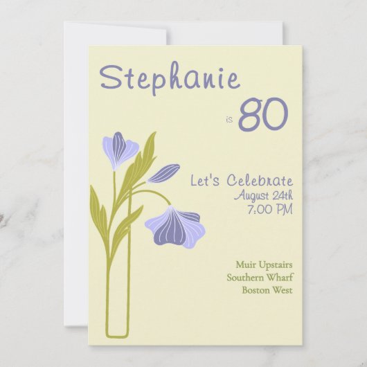 Elegant Art Deco Floral Lavender 80th Birthday  招待状 (正面)
