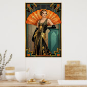 Elegant Art Deco Gatsby Woman Portrait Gold ポスター (キッチン)