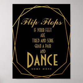 Elegant art deco Gold & Black flip flops ポスター