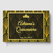 Elegant Art Deco Gold Black Quinceanera ゲストブック (正面)