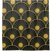 Elegant Art Deco Gold Sun Pattern on Black  シャワーカーテン (正面)