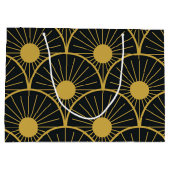 Elegant Art Deco Gold Sun Pattern on Black  ラージペーパーバッグ (裏面)