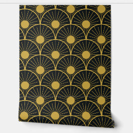 Elegant Art Deco Gold Sun Pattern on Black  壁紙