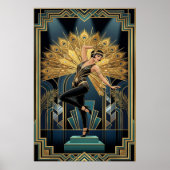 Elegant Art Deco Maple Tree Silhouette Gold ポスター (正面)