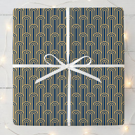 Elegant Art Deco Pattern Arches Navy Gold Chic ラッピングペーパー