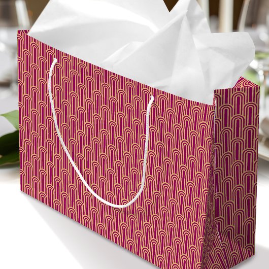 Elegant Art Deco Pattern Arches Pink Gold Chic ラージペーパーバッグ