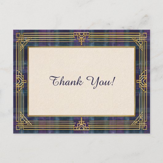 Elegant Art Deco Plaid Thank You ポストカード (正面)
