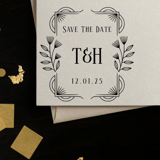 Elegant Art Deco Save The Date Monogram セルフインキングスタンプ