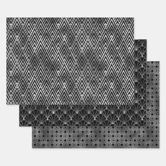Elegant Art Deco Silver Patterns ラッピングペーパーシート (セット)