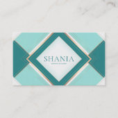 Elegant Art Deco Teal Geometric Diamond Gold Line 名刺 (正面)