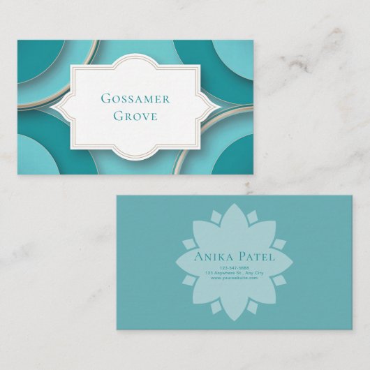 Elegant Art Deco Teal Scallop Frame Layered Circle 名刺 (正面/裏面)