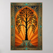 Elegant Art Deco Willow Tree Sunset Gold ポスター (正面)