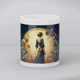 Elegant Art Deco Woman in Gold and Blue コーヒーマグカップ