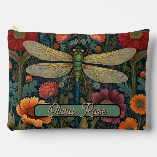 Elegant art nouveau Autumn floral Dragonfly アクセサリーポーチ (正面)