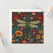 Elegant art nouveau Autumn floral Dragonfly カード (正面/裏面インサイチュ)