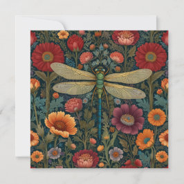 Elegant art nouveau Autumn floral Dragonfly カード