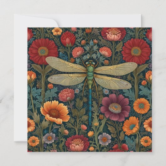 Elegant art nouveau Autumn floral Dragonfly カード (正面)