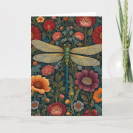 Elegant art nouveau Autumn floral Dragonfly カード