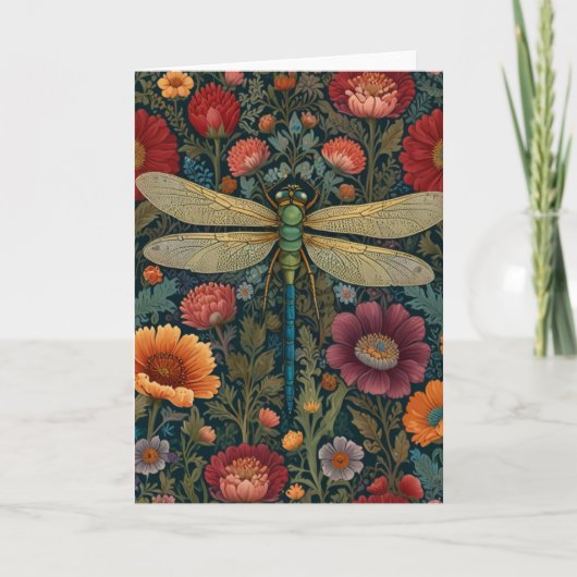 Elegant art nouveau Autumn floral Dragonfly カード (正面)