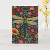 Elegant art nouveau Autumn floral Dragonfly カード (黄色い花)