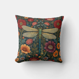 Elegant art nouveau Autumn floral Dragonfly クッション