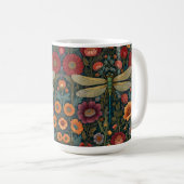 Elegant art nouveau Autumn floral Dragonfly コーヒーマグカップ (正面右)