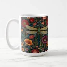 Elegant art nouveau Autumn floral Dragonfly コーヒーマグカップ