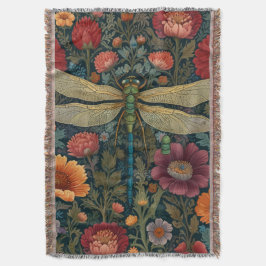 Elegant art nouveau Autumn floral Dragonfly スローブランケット