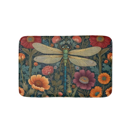 Elegant art nouveau Autumn floral Dragonfly バスマット (正面)