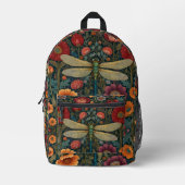 Elegant art nouveau Autumn floral Dragonfly プリントバックパック (正面)