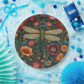 Elegant art nouveau Autumn floral Dragonfly ペーパープレート (パーティー)