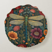 Elegant art nouveau Autumn floral Dragonfly ラウンドクッション (裏面)