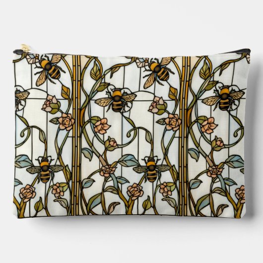 Elegant art nouveau botanical  bee stain glass アクセサリーポーチ (正面)