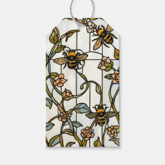 Elegant art nouveau botanical  bee stain glass ギフトタグ (正面)