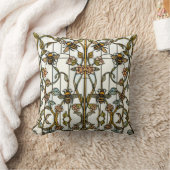 Elegant art nouveau botanical  bee stain glass クッション (ブランケット)