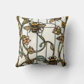 Elegant art nouveau botanical  bee stain glass クッション (裏面)