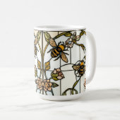 Elegant art nouveau botanical  bee stain glass コーヒーマグカップ (正面右)