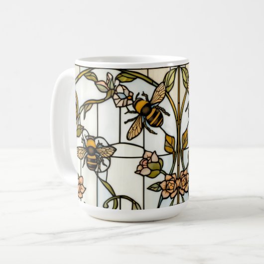 Elegant art nouveau botanical  bee stain glass コーヒーマグカップ (正面左)