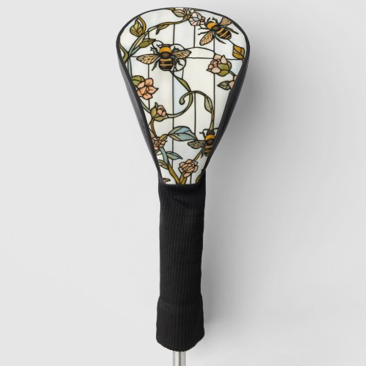 Elegant art nouveau botanical  bee stain glass ゴルフヘッドカバー (正面)