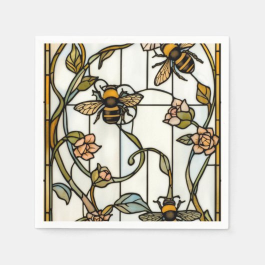 Elegant art nouveau botanical  bee stain glass スタンダードカクテルナプキン (正面)