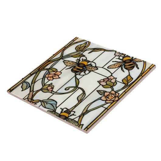 Elegant art nouveau botanical  bee stain glass タイル (側面)