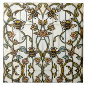 Elegant art nouveau botanical  bee stain glass タイル (正面)