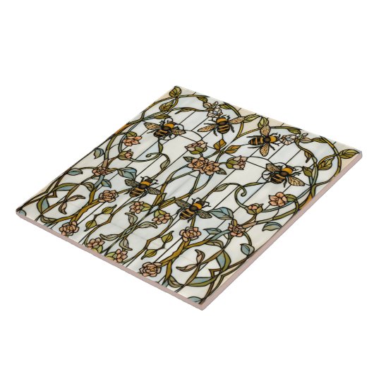 Elegant art nouveau botanical  bee stain glass タイル (側面)